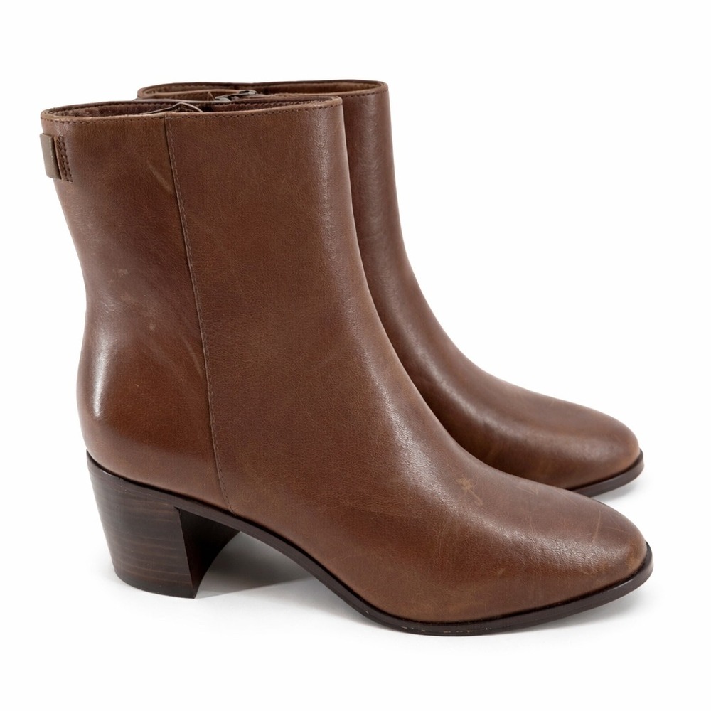 Lauren Ralph Lauren Cassie Leather Burnished Calf Ankle Boots Dark Mahogany Sz 5